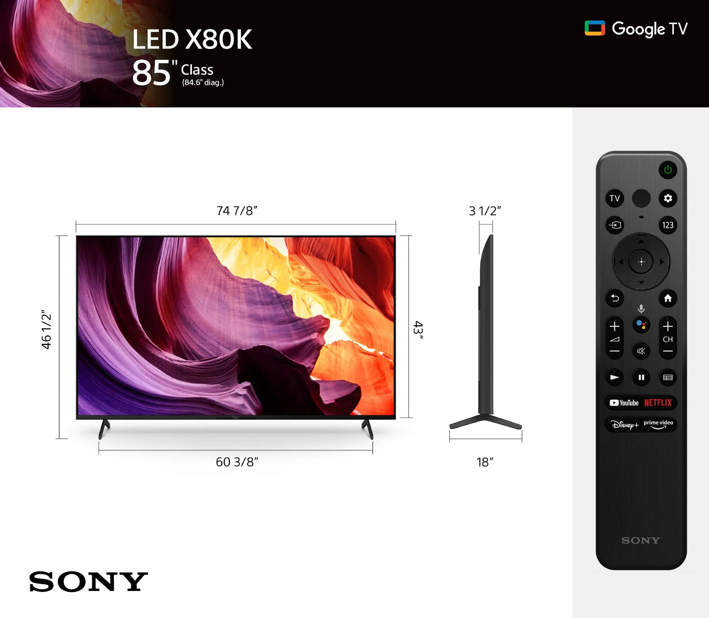 Certified Refurbished - Sony 85 Inch 4K Ultra HD TV X80K Series: LED Smart Google TV - KD85X80K