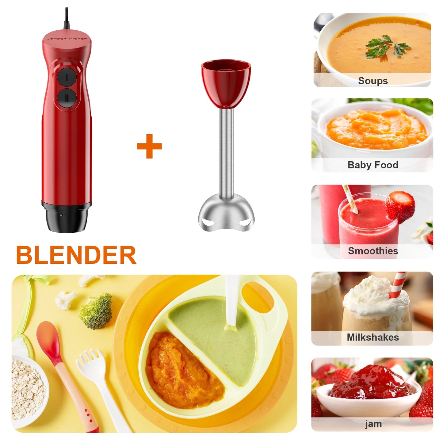 Handheld Blender, Immersion Blender Handheld,Red