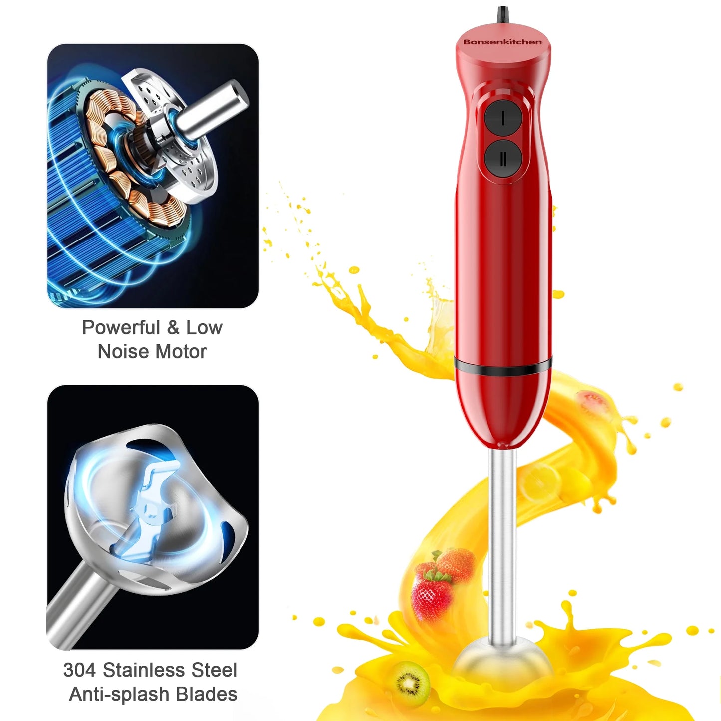 Handheld Blender, Immersion Blender Handheld,Red