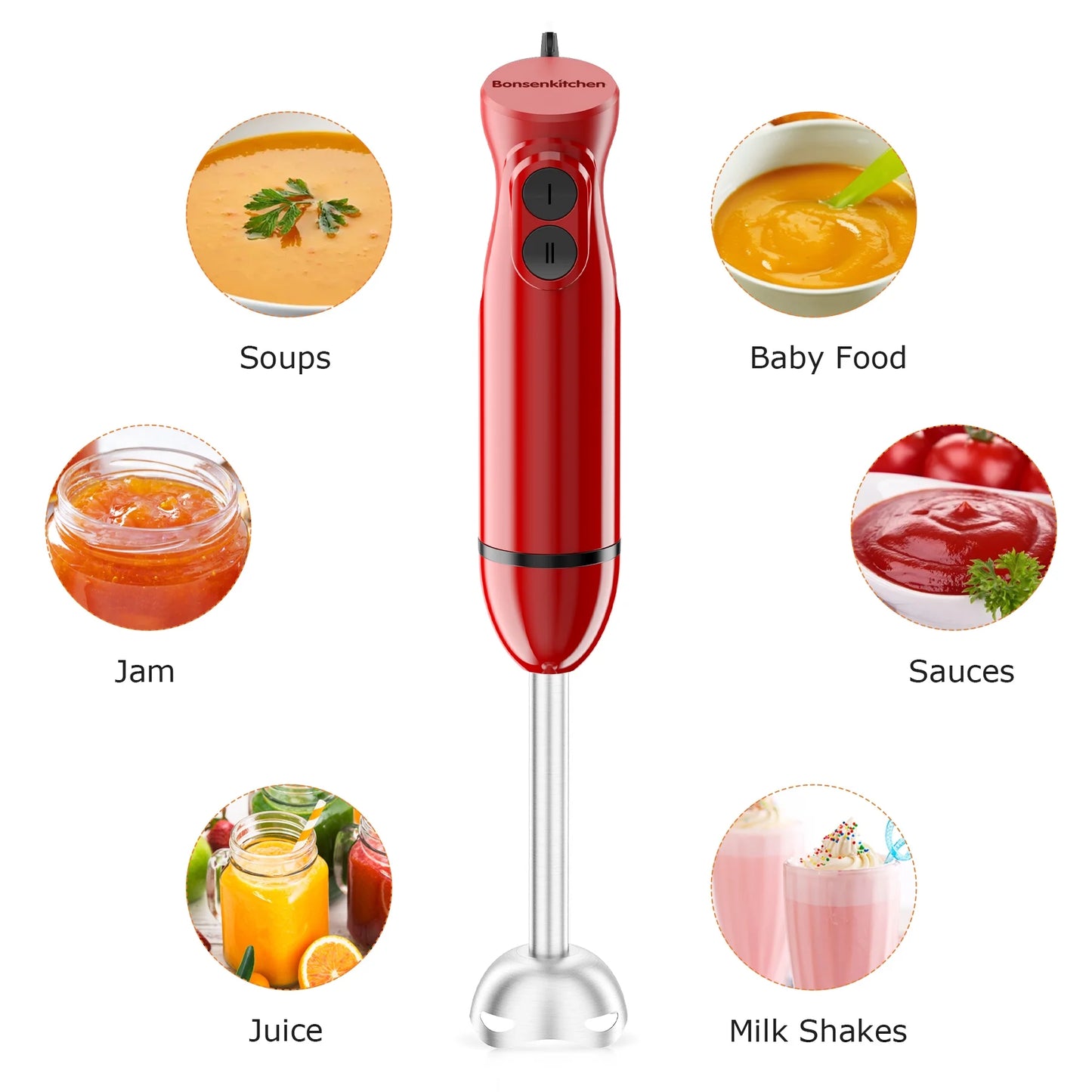 Handheld Blender, Immersion Blender Handheld,Red