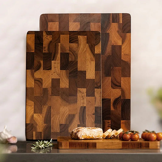 Acacia Wood Cutting Boards for Kitchen, Large Chopping Board Double Sided, End Grain Cutting Board with Handle, Charcuterie Butcher Block for Meal Prep