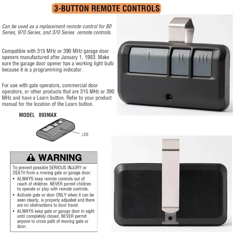 2 for Chamberlain Liftmaster Garage Door Opener Remote 893LM 953EV-P2 Learn