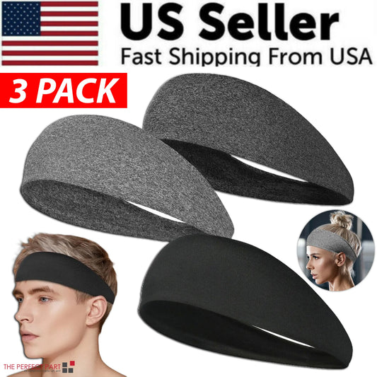 3X Mens Women Sweat Sweatband Headband Stretch Sports Head Band Yoga Gym Running