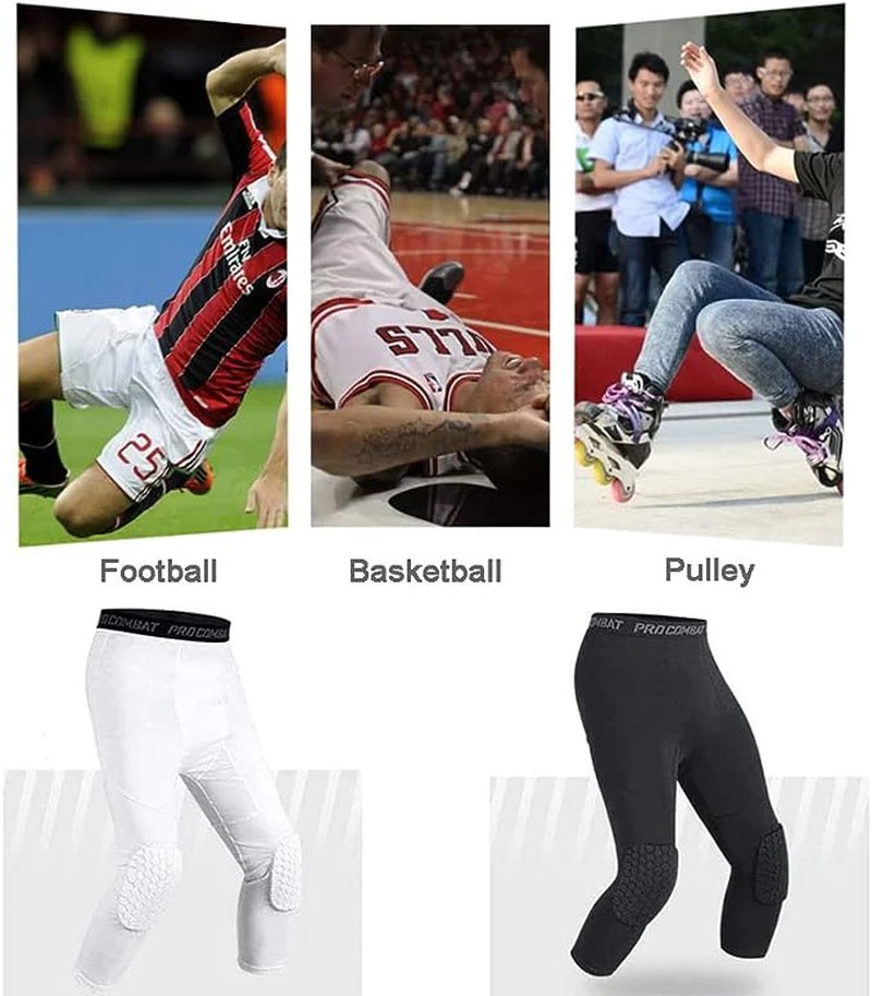 Men'S Basketball Sports Tight Pants 3/4 Compression Workout Leggings Knee Pads