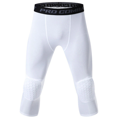 Men'S Basketball Sports Tight Pants 3/4 Compression Workout Leggings Knee Pads