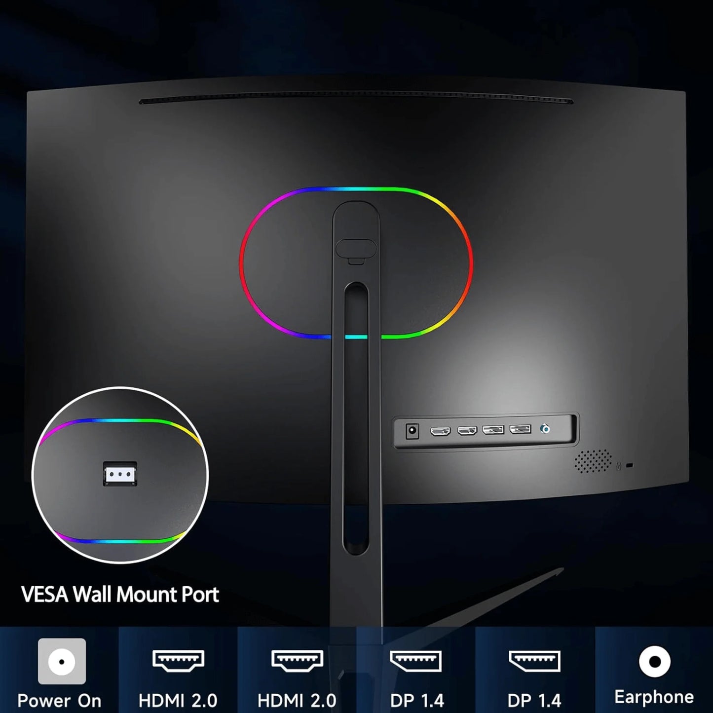 Norcent 27-Inch FHD VA Gaming Curved Monitor with Rainbow Lights