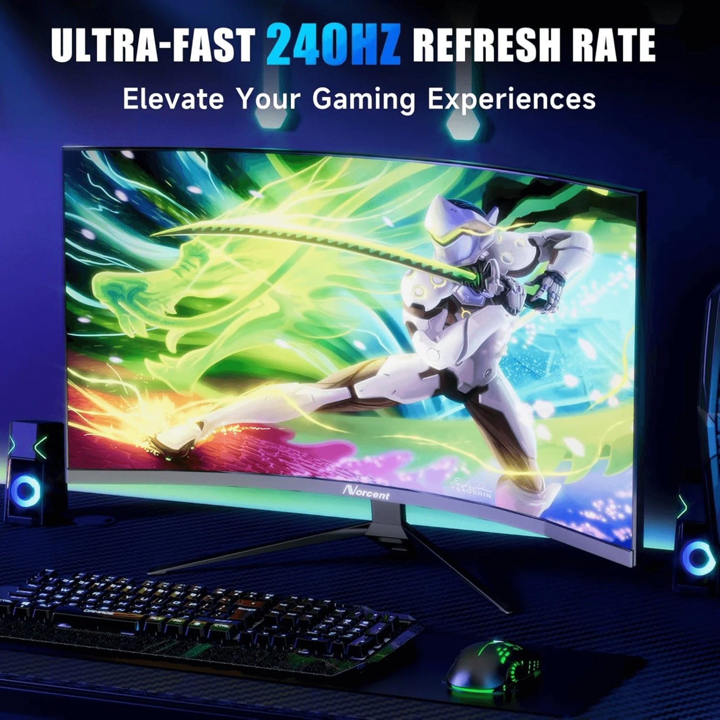 Norcent 27-Inch FHD VA Gaming Curved Monitor with Rainbow Lights